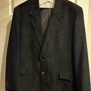 Men's Black Single-Breasted Western Blazer with Notch Lapel